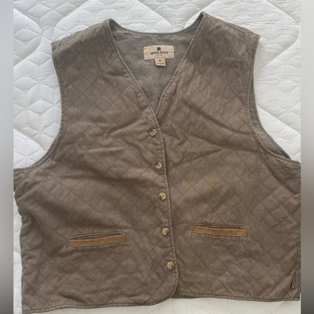 Woolrich Khaki and Tan Flannel Lined, Quilted Vest